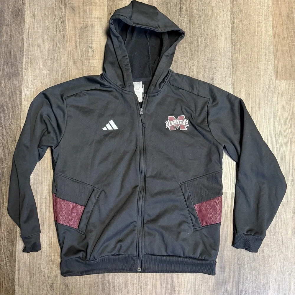 Adidas Mississippi State Bulldogs Player Issued Football Full Zip Hoodie Size L